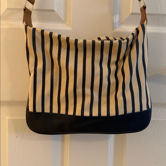 a new day Handbags - A new day blue and cream colored striped crossbody purse